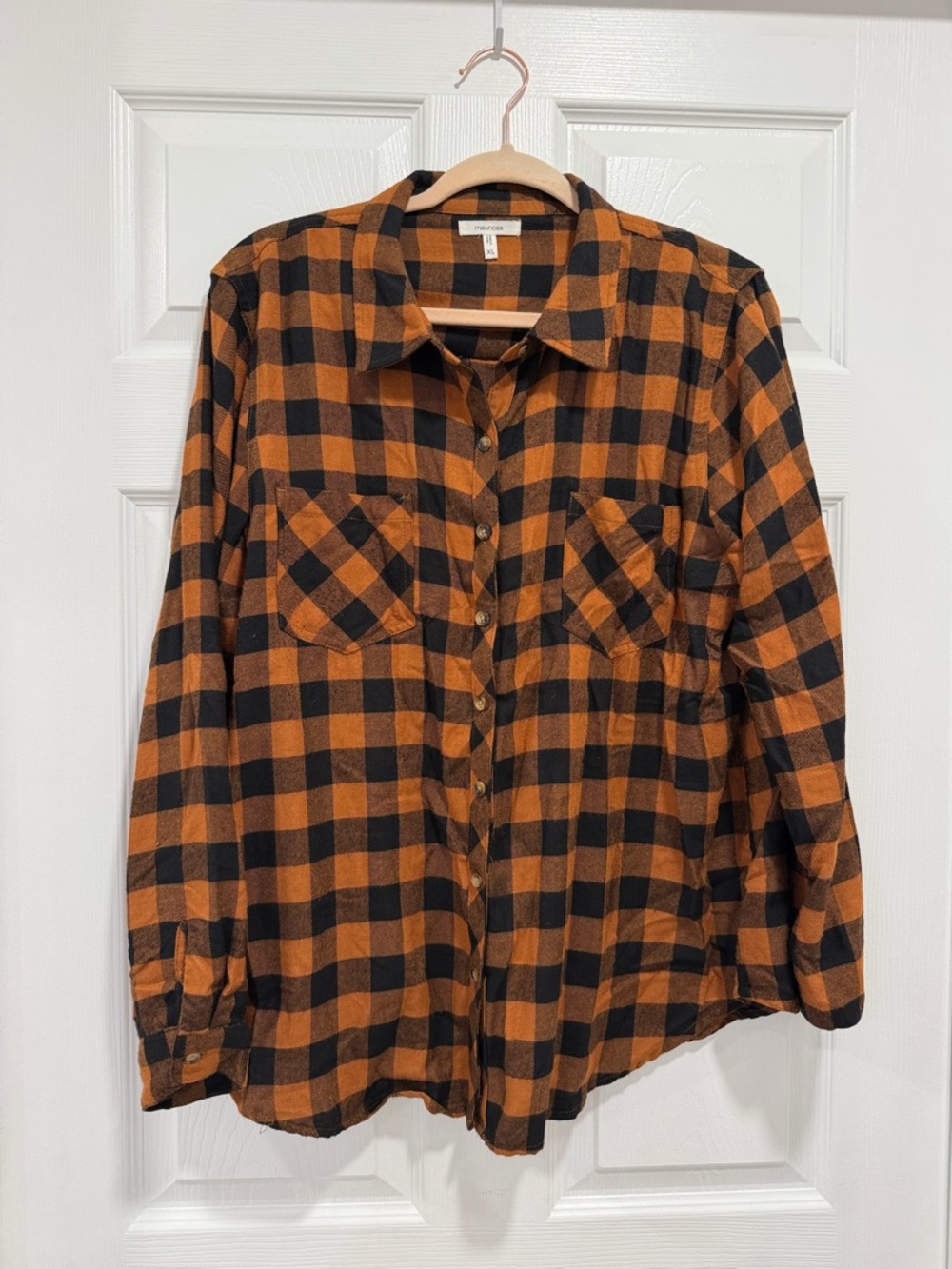 Maurices Orange and Black Plaid Button-Up Shirt